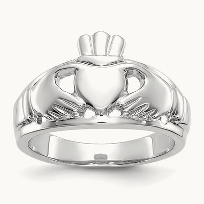 Ladies Claddagh Ring, 14K White Gold