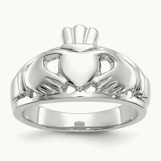 Ladies Claddagh Ring, 14K White Gold