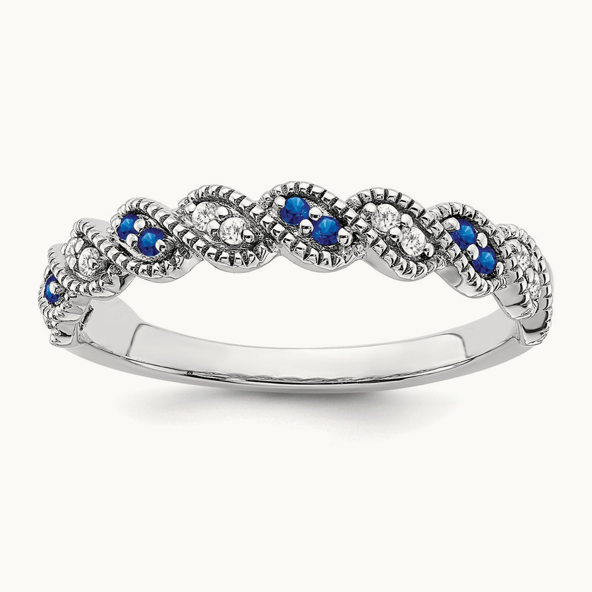 Sapphire and Diamond Twist Band, 14K White Gold
