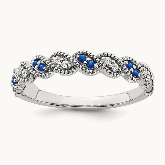 Sapphire and Diamond Twist Band, 14K White Gold