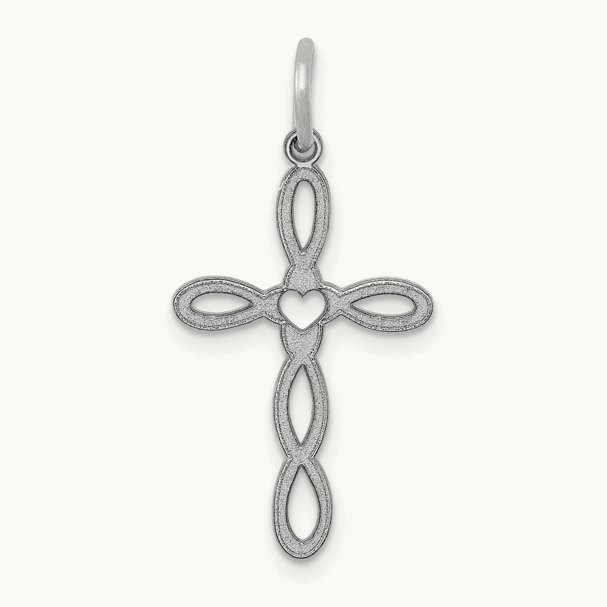 Loop with Center Heart Cross Charm — 14K White Gold