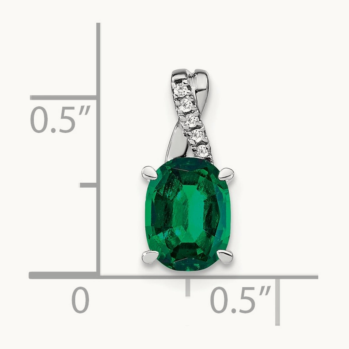 Oval Created Emerald and Diamond Pendant, 14K White Gold