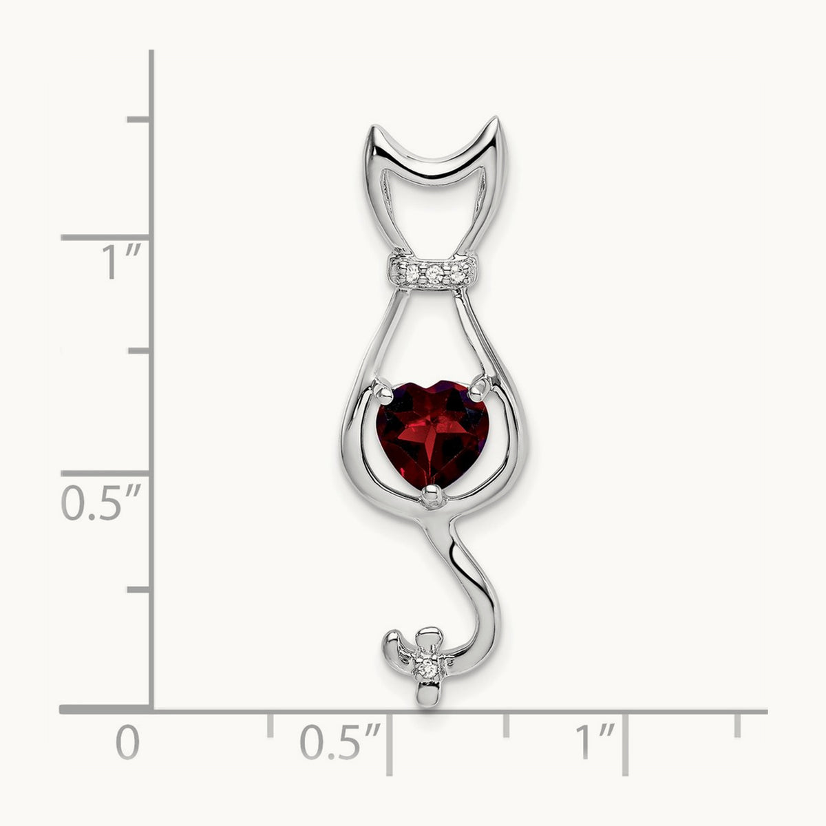 Garnet and Diamond Cat Pendant, 14K White Gold