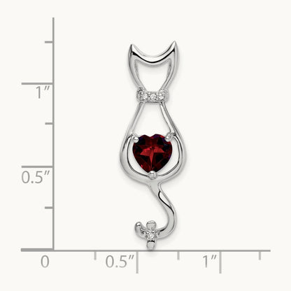 Garnet and Diamond Cat Pendant, 14K White Gold