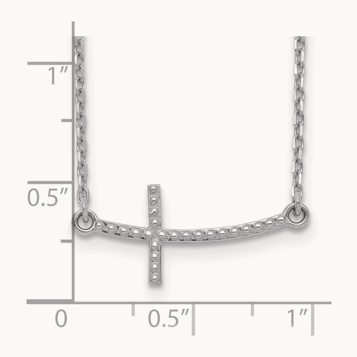 Sideways Curved Textured Cross Necklace — 14K White Gold