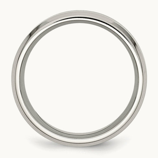 Polished Black Koa Wood Inlay Enameled Band, 8mm, Stainless Steel