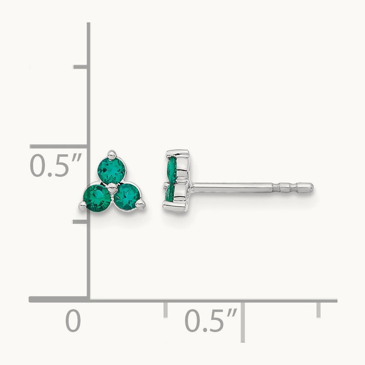 3-stone Created Emerald Triangle Earrings, 14K White Gold