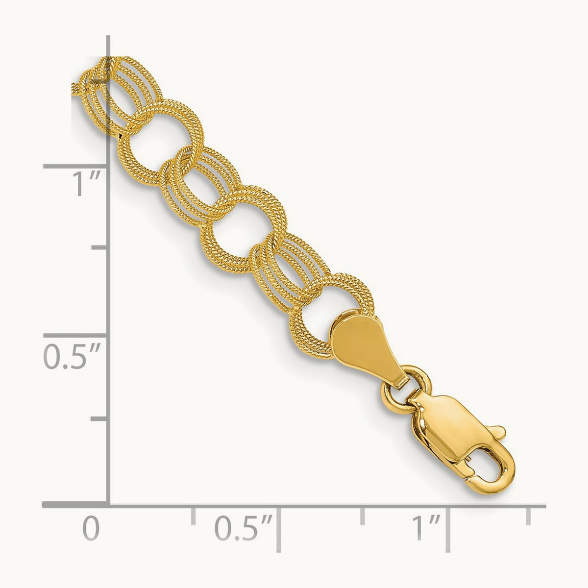 Solid Triple Link Charm Bracelet — 14K Yellow Gold, 8mm