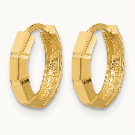 Polished and Diamond-cut Huggie Hoop Earrings, 14K — Leslie's