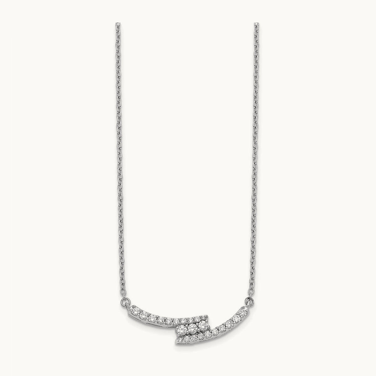 Diamond Curved Bar 18 inch Necklace, 14K White Gold