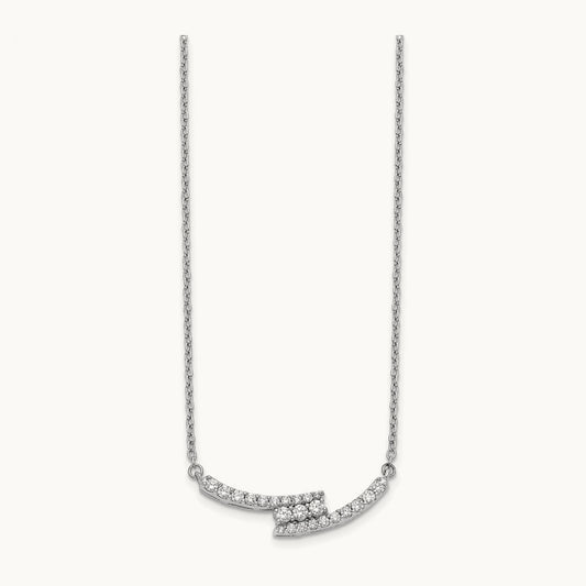 Diamond Curved Bar 18 inch Necklace, 14K White Gold
