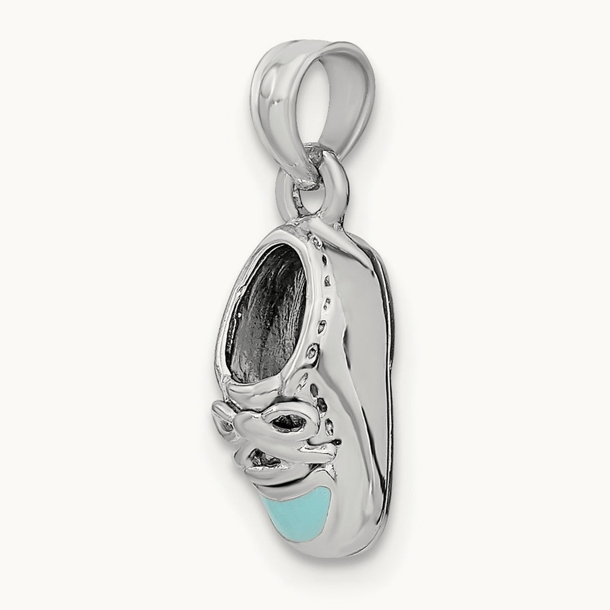 3-D Light Blue Enamel Baby Shoe Charm — 14K White Gold