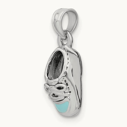 3-D Light Blue Enamel Baby Shoe Charm — 14K White Gold