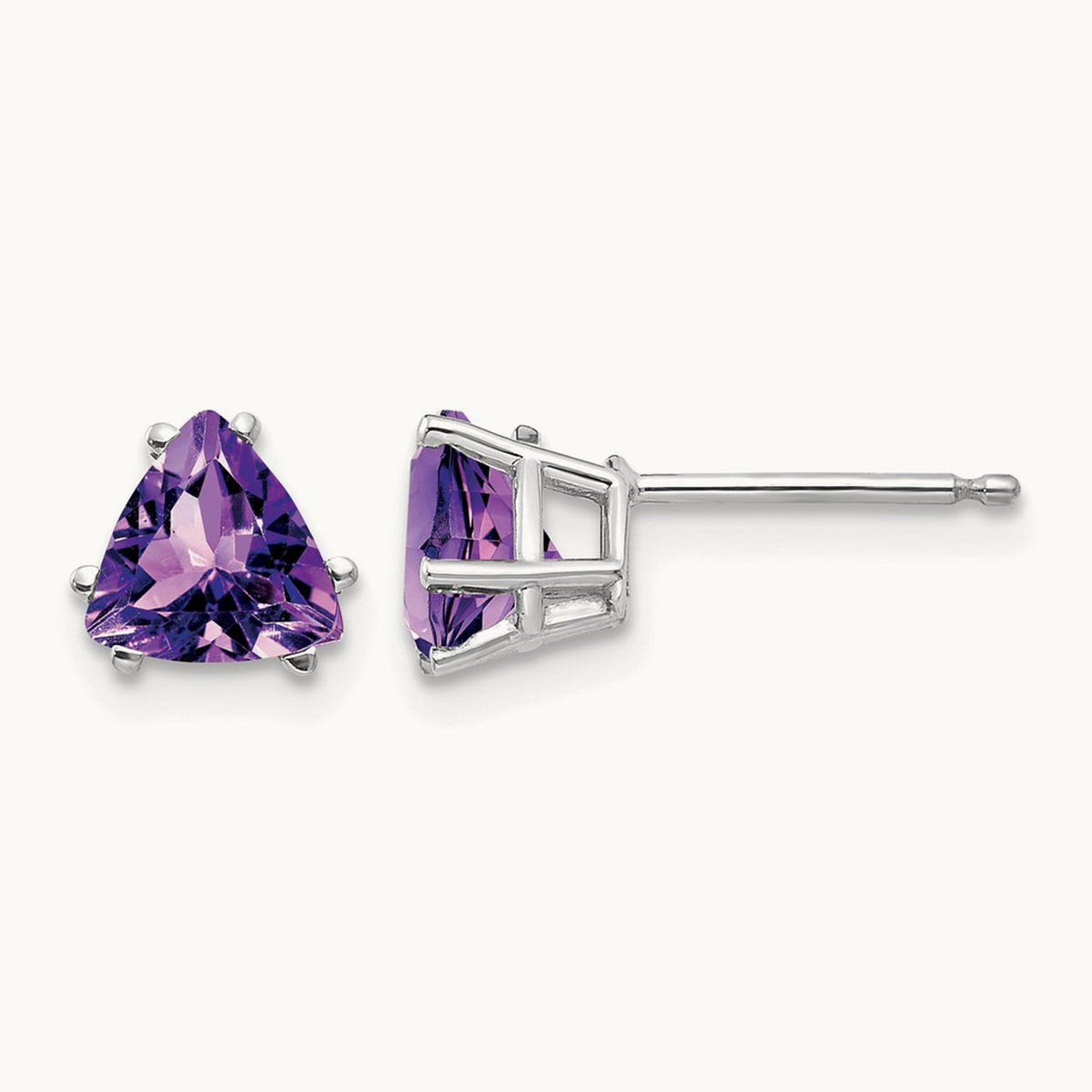 Trillion Amethyst Earrings, 6mm, 14K White Gold