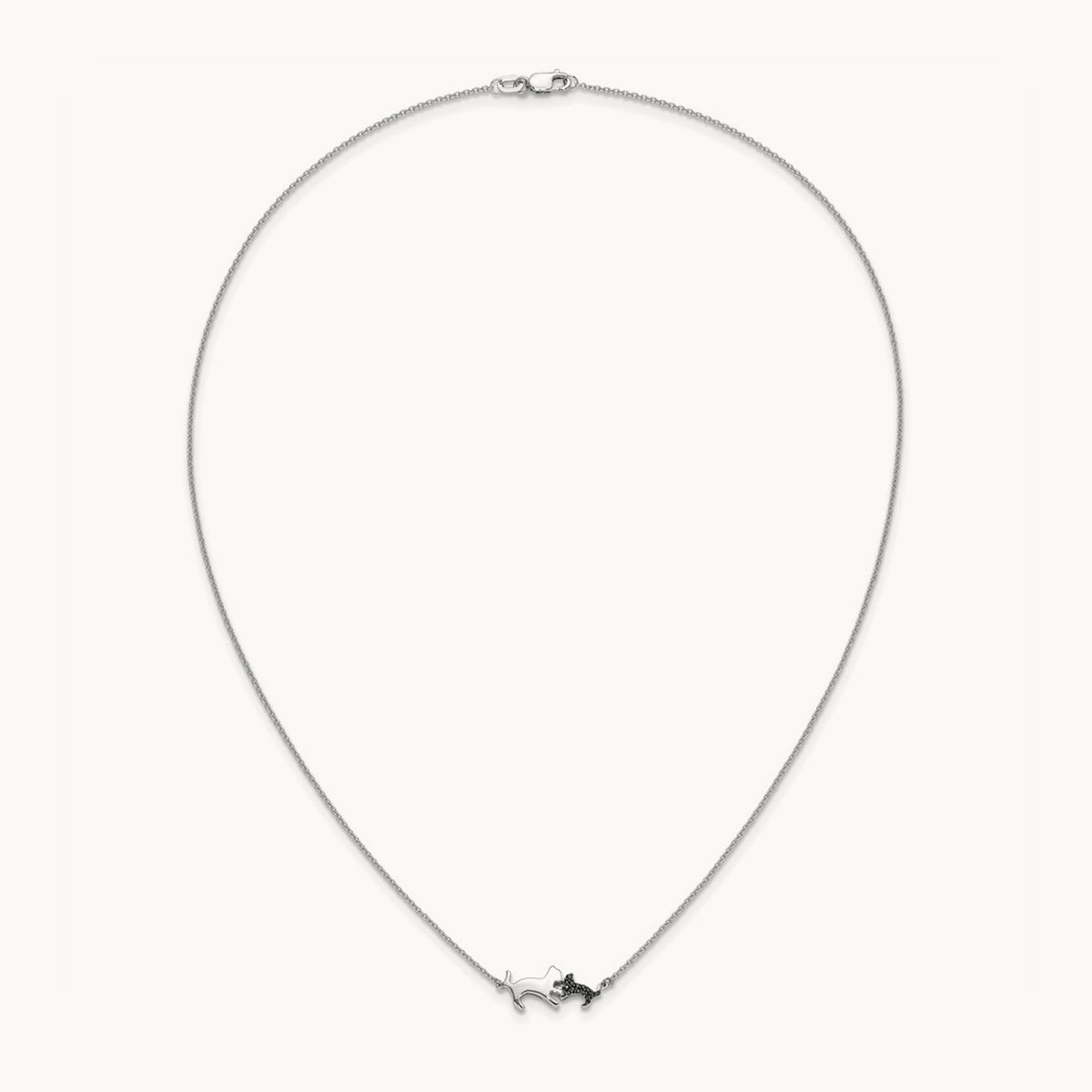 Black Diamond Mother and Baby Cat 18 inch Necklace, 14K White Gold