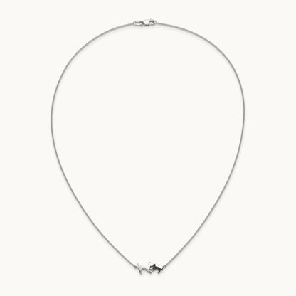 Black Diamond Mother and Baby Cat 18 inch Necklace, 14K White Gold