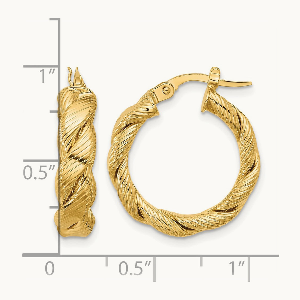 Polished and Textured Twist Hoop Earrings, 14K — Leslie's