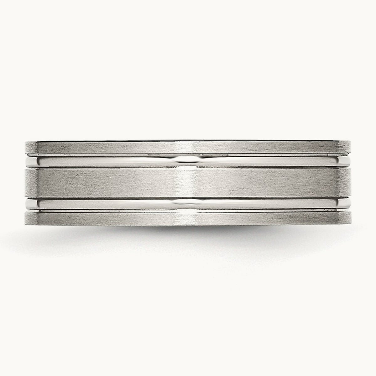 Brushed and Polished Ridged Flat Band, 6mm, Stainless Steel