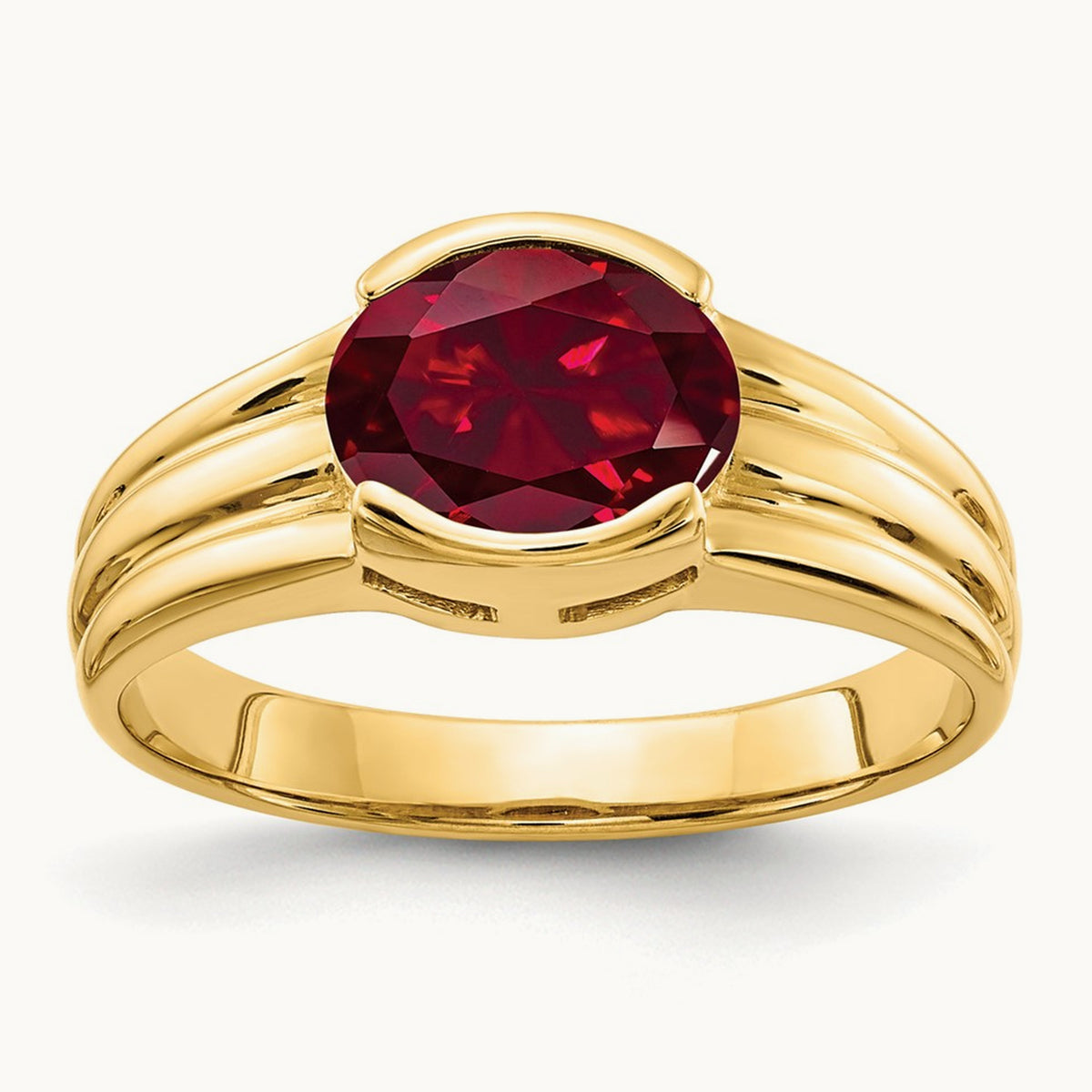 8x6mm Oval Created Ruby ring, 14K