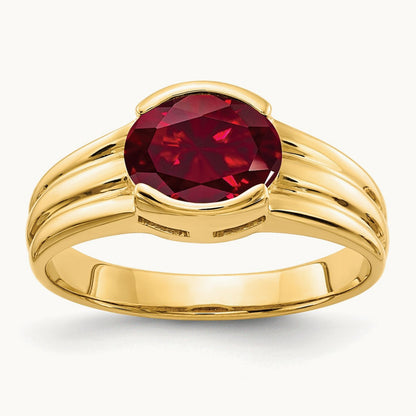 8x6mm Oval Created Ruby ring, 14K