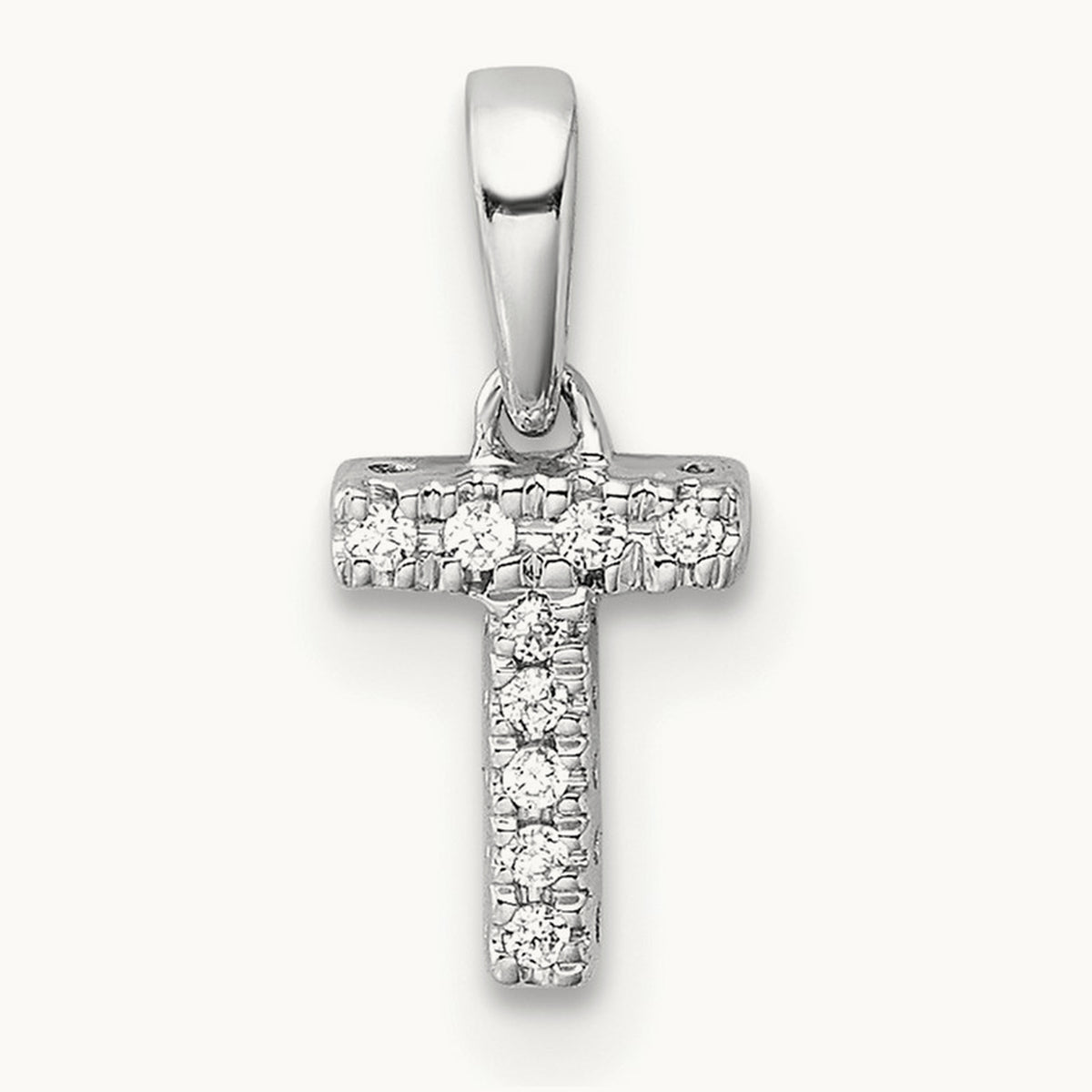 Diamond Initial with Bail Pendant — 14K White Gold, T