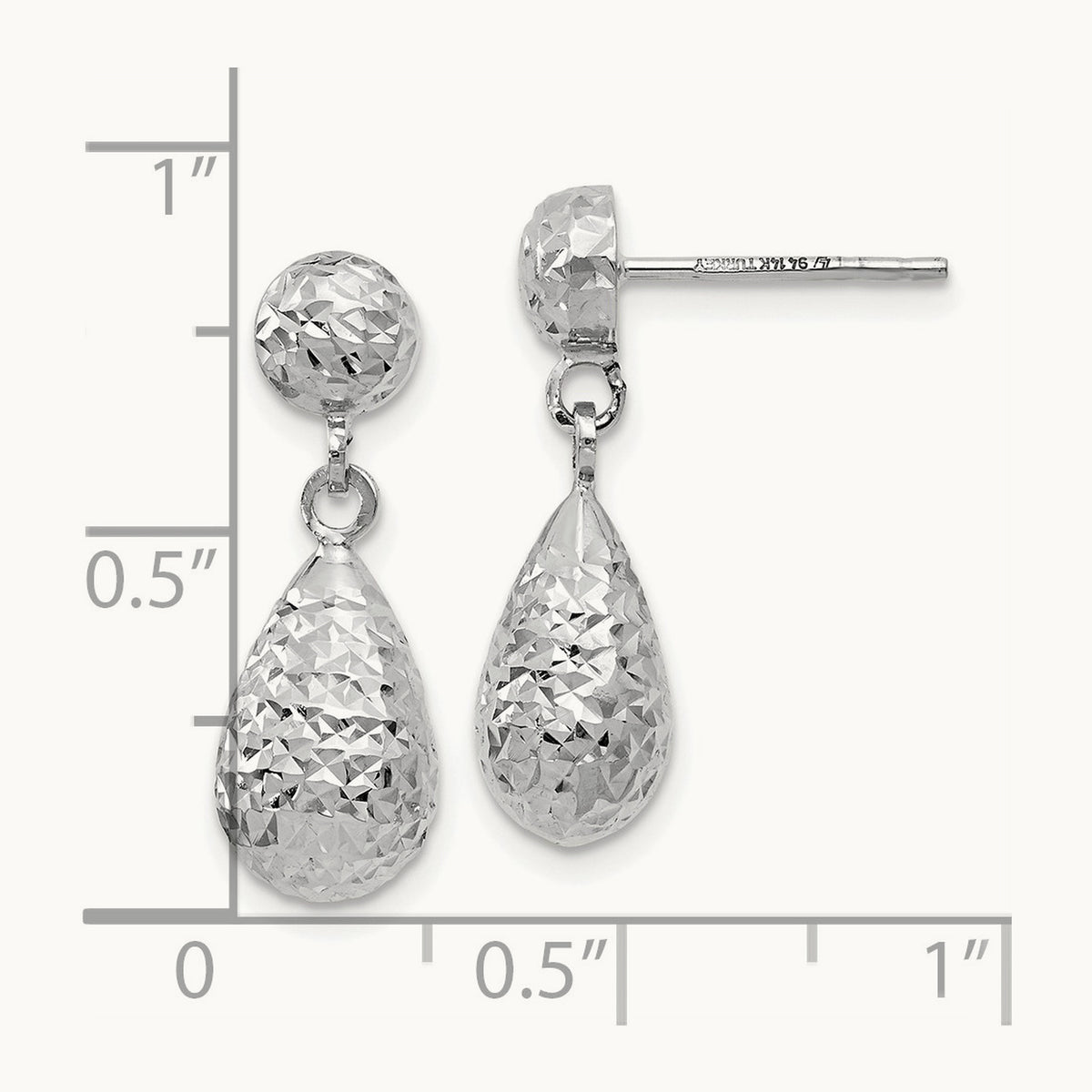 Diamond-cut Post Dangle Earrings — 14K White Gold