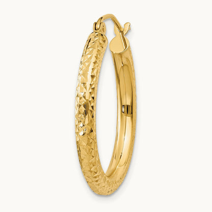 Single 14k Diamond-cut Round Hoop Earring, 3mm