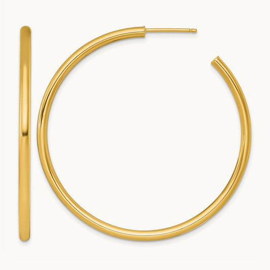 2.5 x Polished Post Hoop Earrings, 50mm, 14K