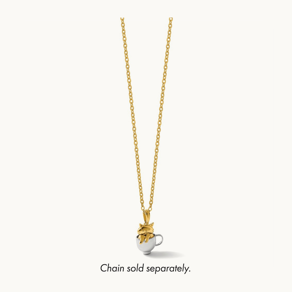 Polished 3-D Cat In Mug Charm, 14K with White Rhodium