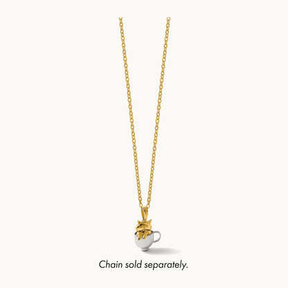 Polished 3-D Cat In Mug Charm, 14K with White Rhodium