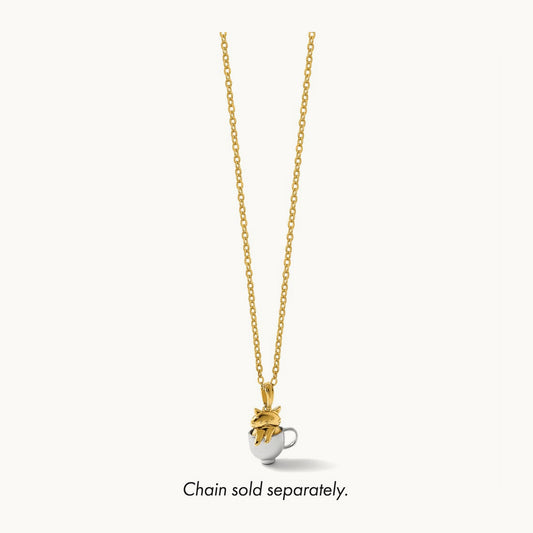 Polished 3-D Cat In Mug Charm, 14K with White Rhodium