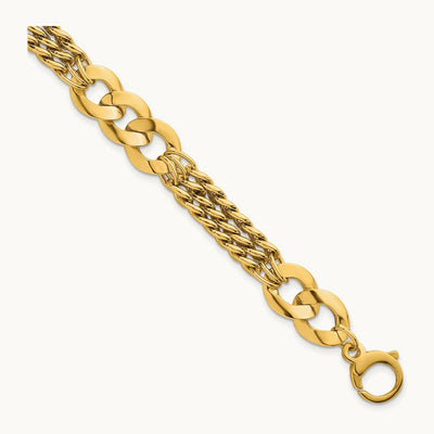 Polished Triple Strand Fancy Curb Link Bracelet, 14K