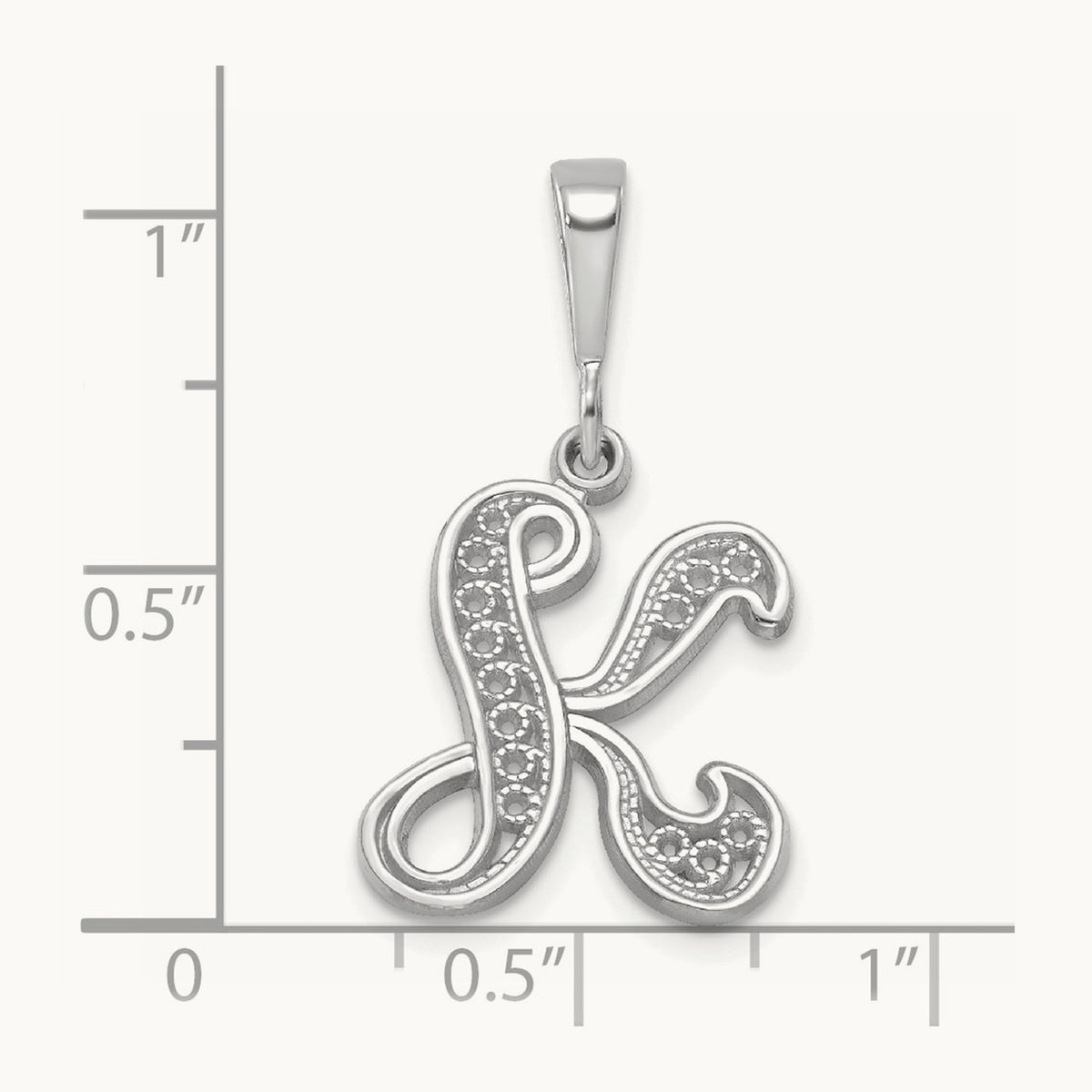 Solid Polished Script Filigree Initial Pendant — K