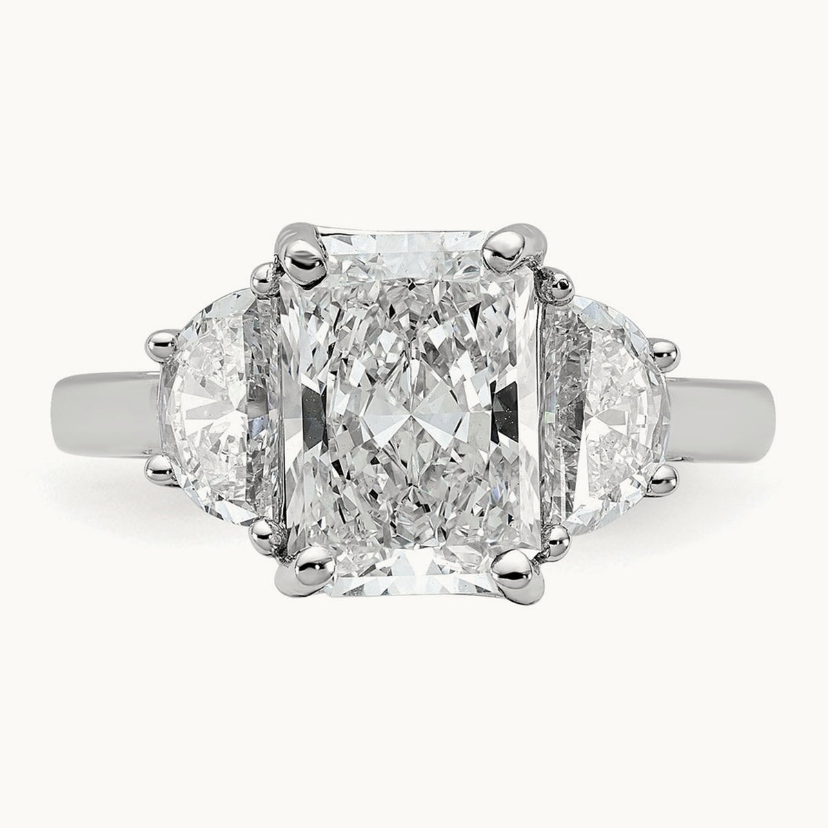 Radiant & 1/2 Moon Engagement Ring, 1.25-4.00 ct tw Lab-Grown Diamond — 4 ct, 14K White Gold