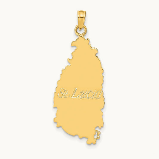 ST. LUCIA Island Map Pendant, 14K
