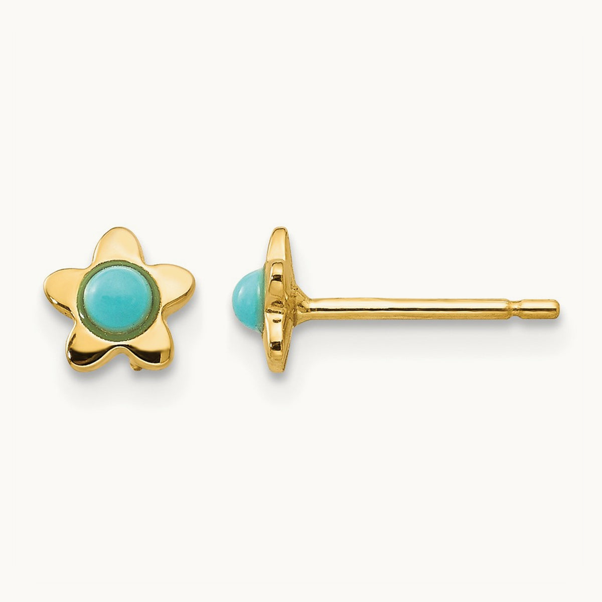 Polished Turquoise Star Post Earrings, 14K