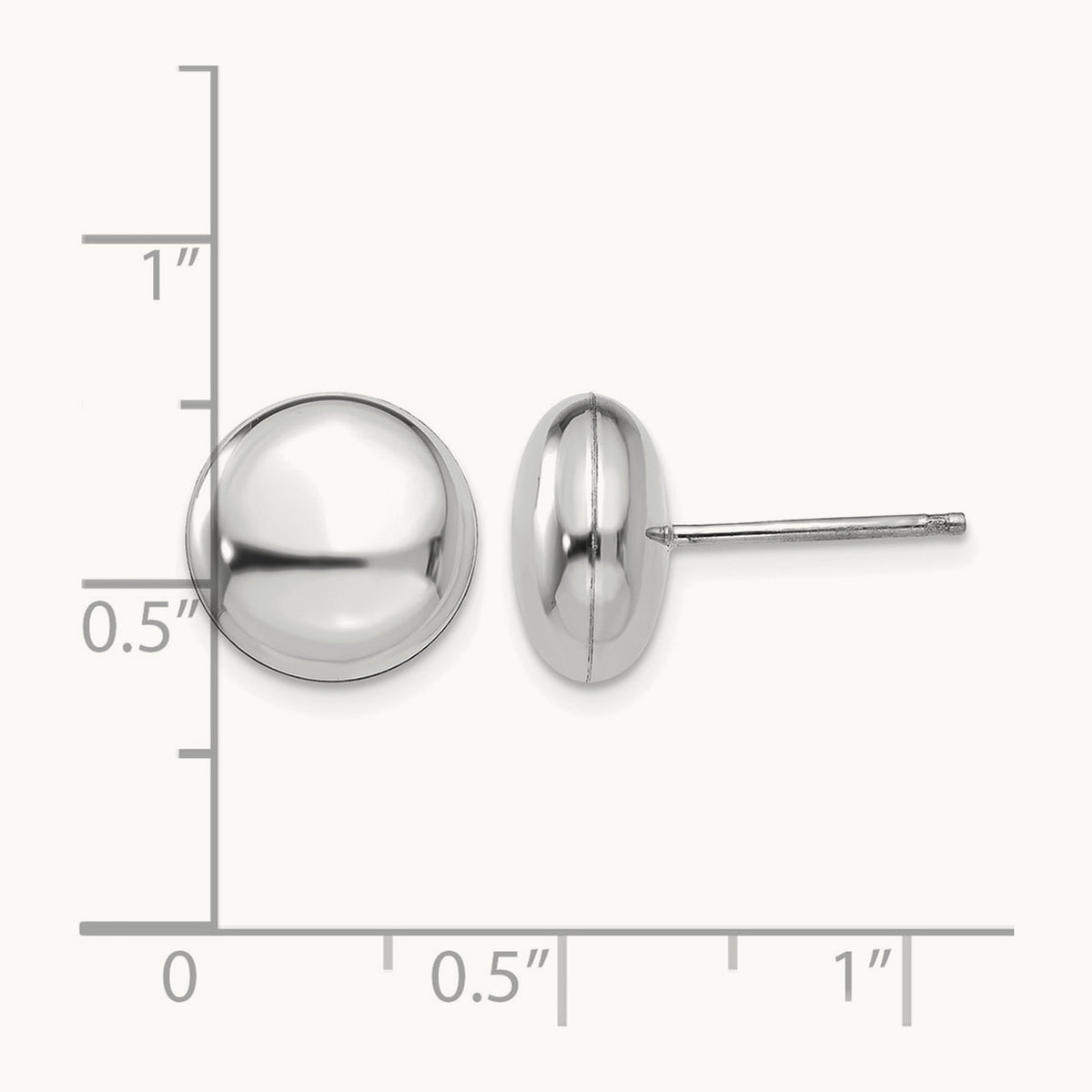 Polished Button Post Earrings — 14K White Gold, 10.5mm