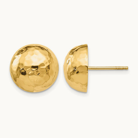 Hammered Half Ball Post Earrings — 13mm