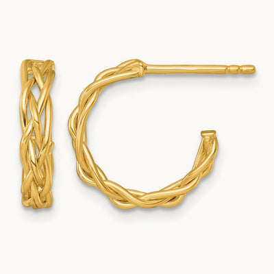 Polished Woven Post Hoop Earrings — 14K Yellow Gold