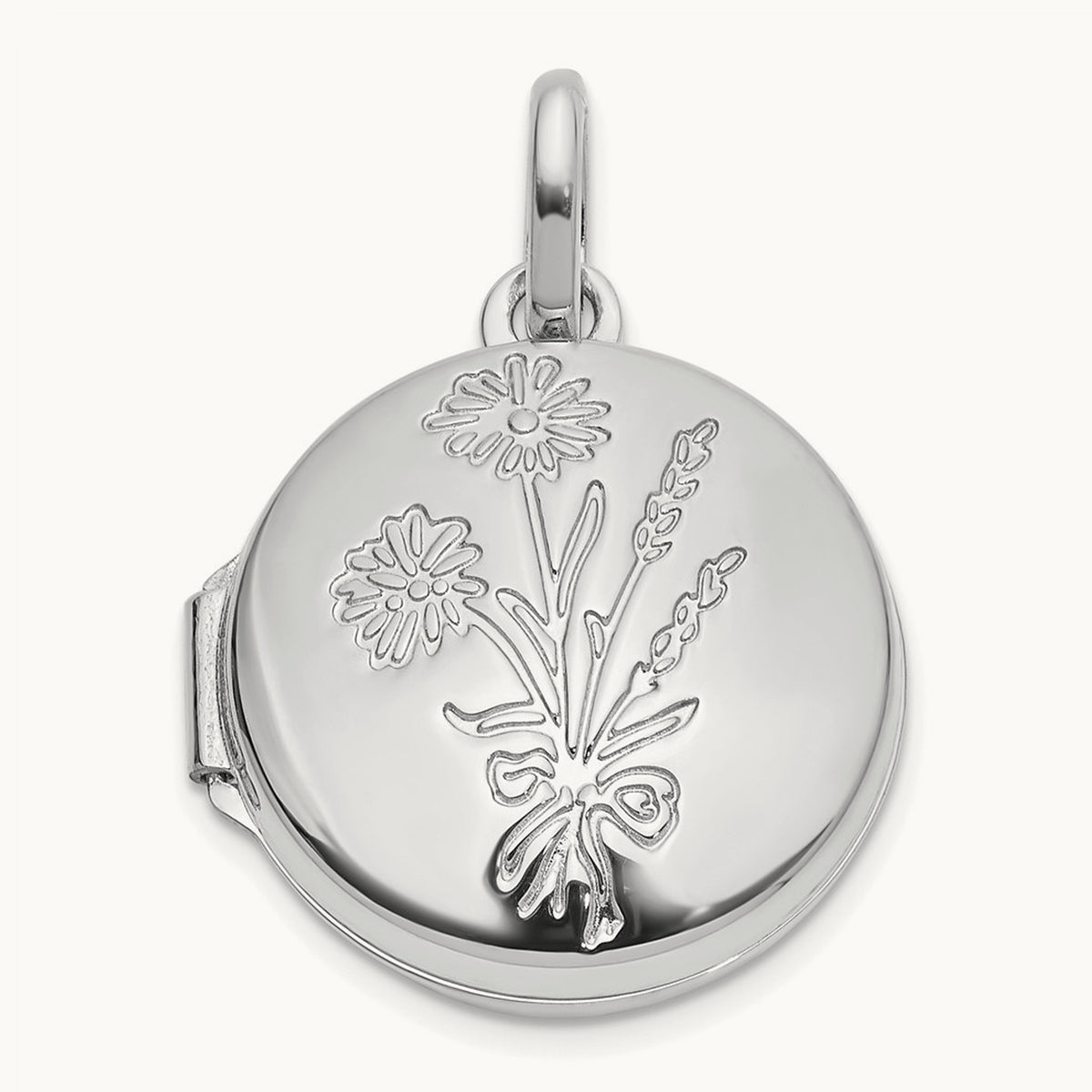 Polished Floral GRANDDAUGHTER Reversible Round Locket, 16mm, 14K White Gold