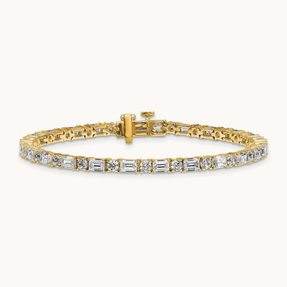 Emerald/Round Tennis Bracelet, 7.00 ct tw Lab-Grown Diamond — 14K Yellow Gold