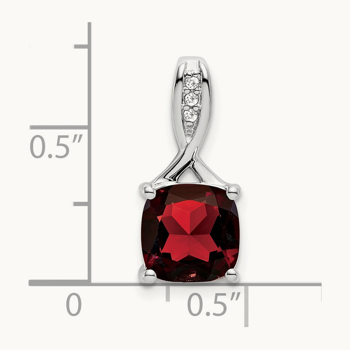 Cushion Garnet and Diamond Pendant — 14K White Gold