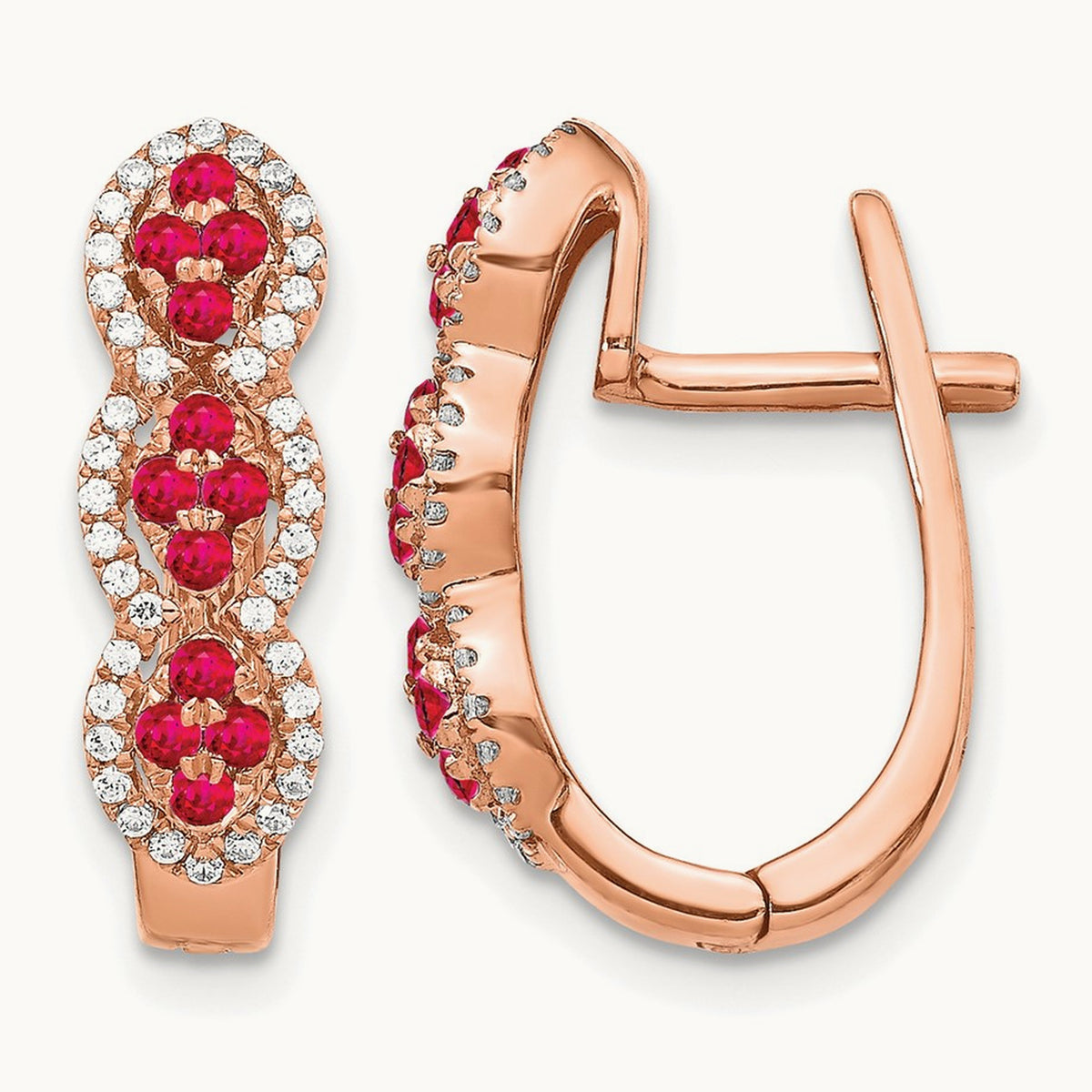 Diamond and Ruby Hinged Earrings, 14K Rose Gold