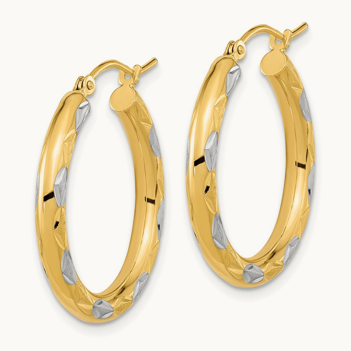 Polished Satin and Diamond-cut Hoop Earrings — 26.5mm