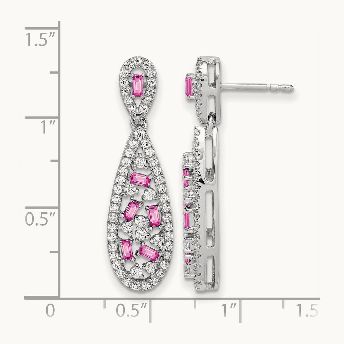 Created Pink Sapphire Dangle Teardrop Earrings, 1.00 ct tw Lab-Grown Diamond