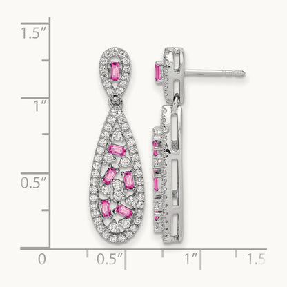 Created Pink Sapphire Dangle Teardrop Earrings, 1.00 ct tw Lab-Grown Diamond