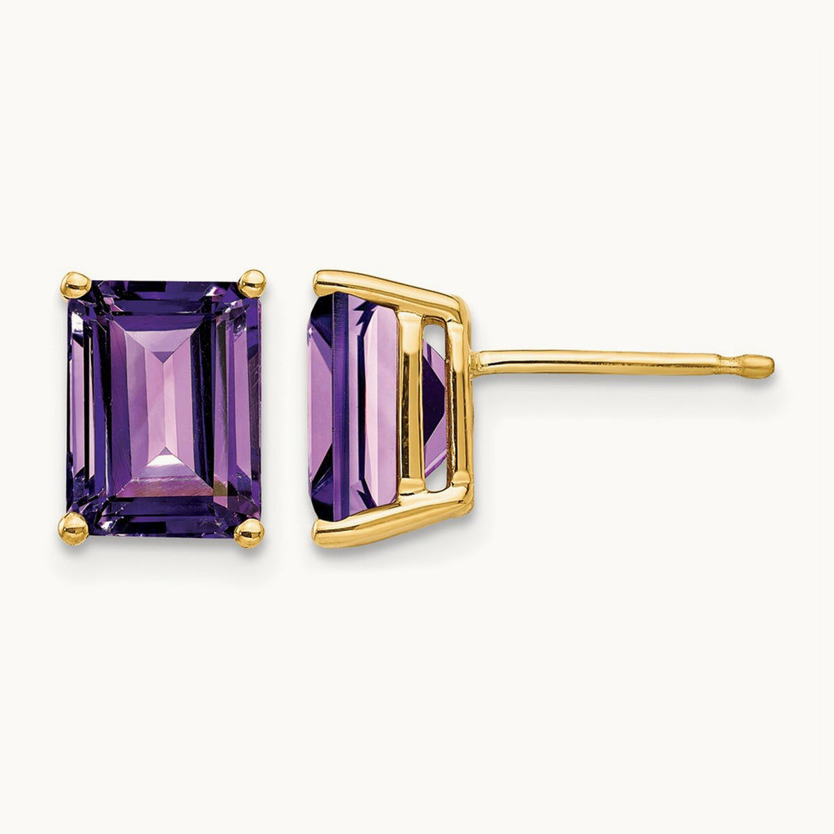 8x6mm Emerald Cut Amethyst Earrings, 14K