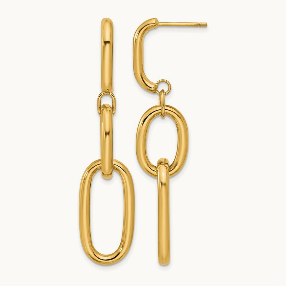 Polished Oval Link Dangle Post Earrings — 56.25mm