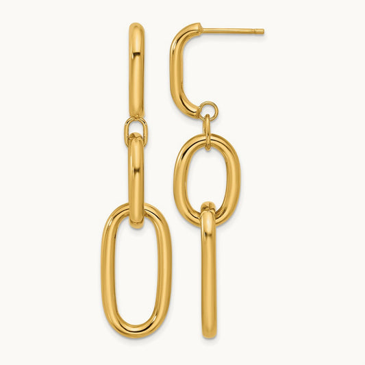Polished Oval Link Dangle Post Earrings — 56.25mm