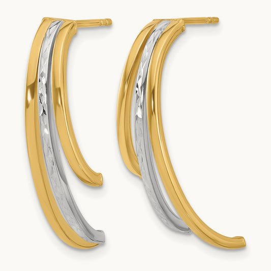 w/Rhodium Polished and D/C 3-Row Drop Post Earrings, 14K — Leslie's
